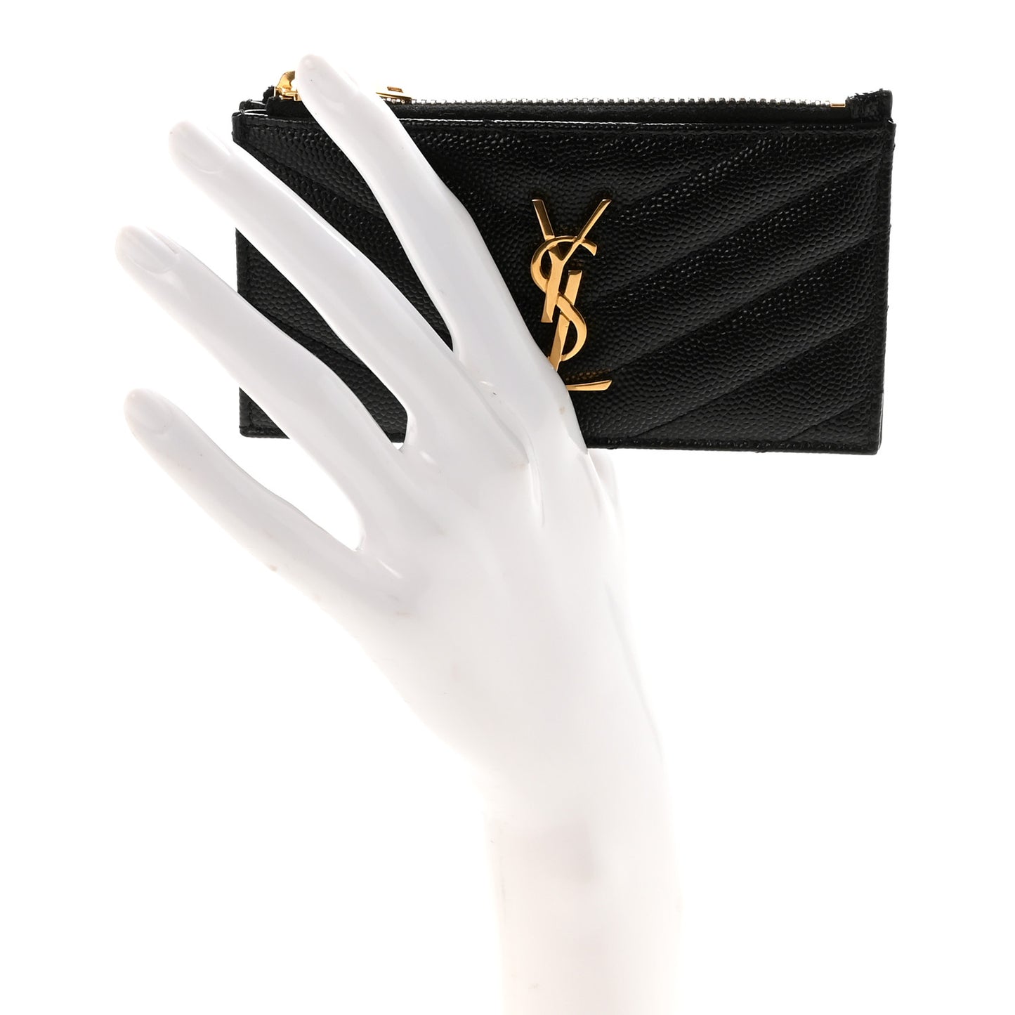 Grain De Poudre Matelasse Chevron Monogram Fragments Zippered Card Case Black