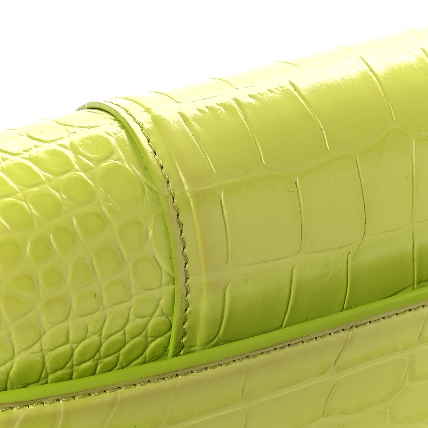 Balenciaga Shiny Calfskin Crocodile Embossed Small Hourglass Sling Shoulder Bag Lime 12 of 13