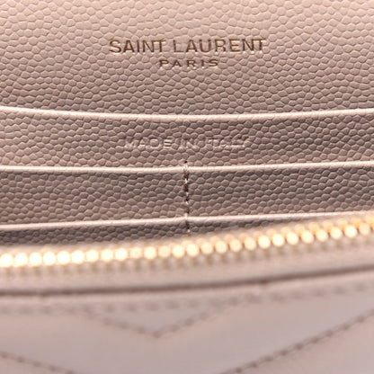 Saint Laurent Grain De Poudre Matelasse Chevron Monogram Envelope Chain Wallet Dark Beige 6 of 13