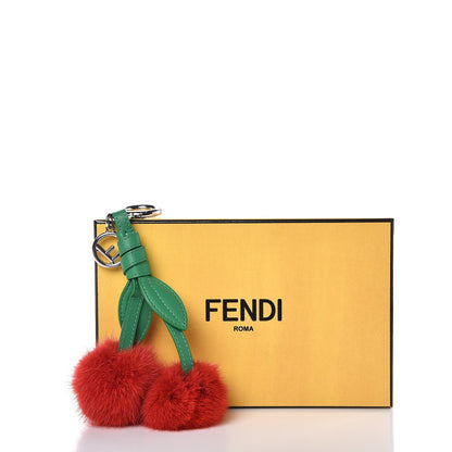 Fendi Mink Fur Vitello Dolce F is Fendi Cherry Bag Charm Strawberry Verde Band 5 of 5