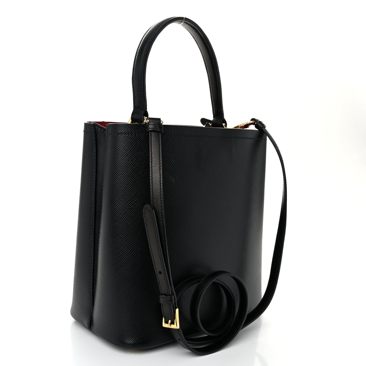 Saffiano Cuir Medium Panier Bucket Bag Black Fuoco