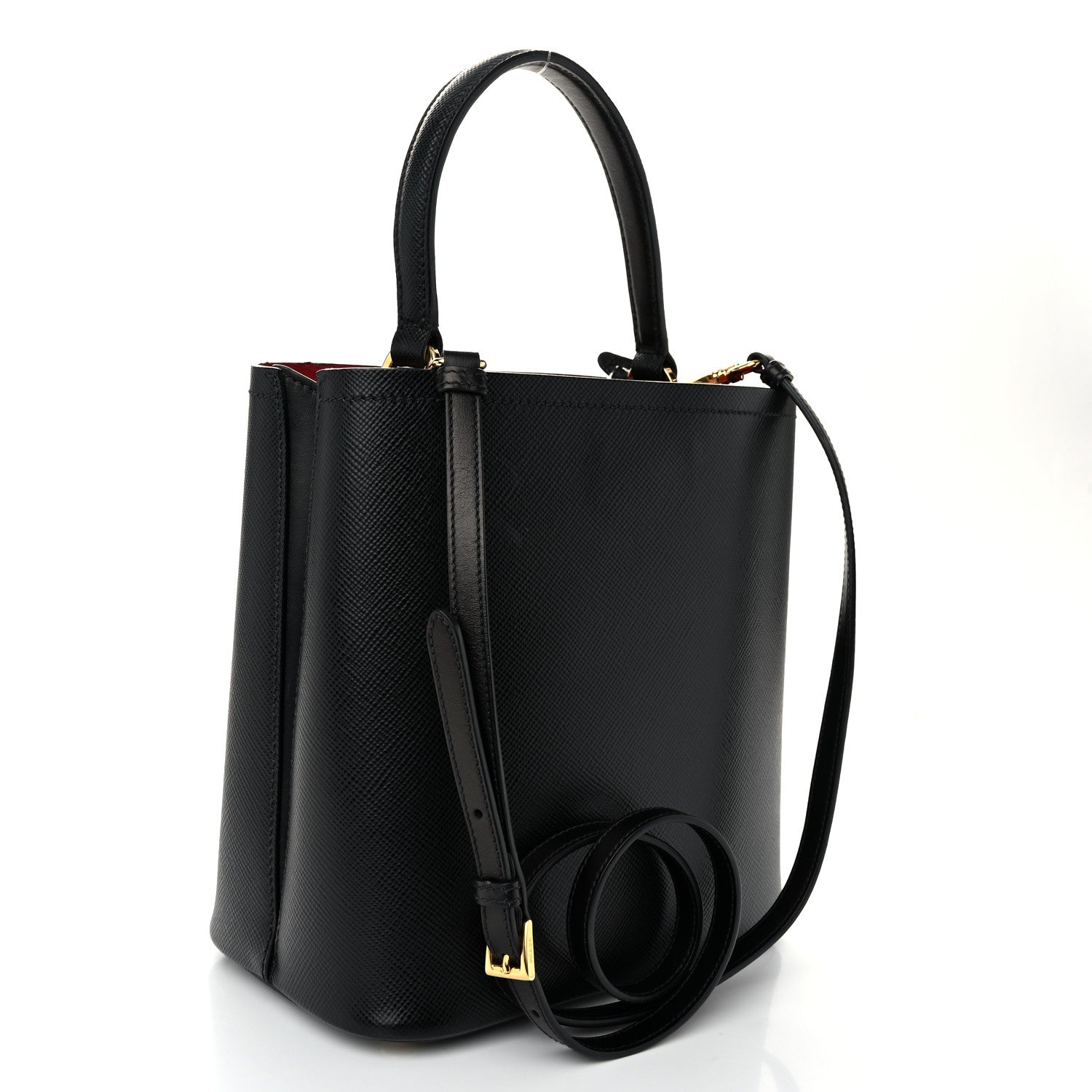 Prada Saffiano Cuir Medium Panier Bucket Bag Black Fuoco 3 of 10