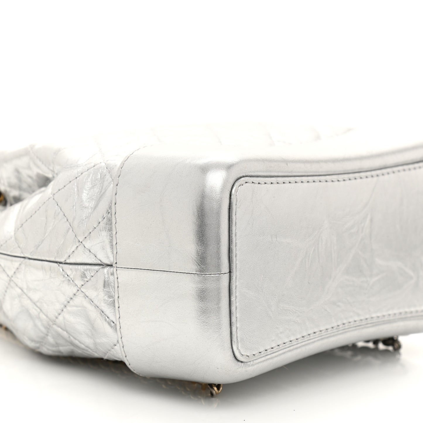 Metallic Crumpled Calfskin Quilted Small Gabrielle Backpack Silver