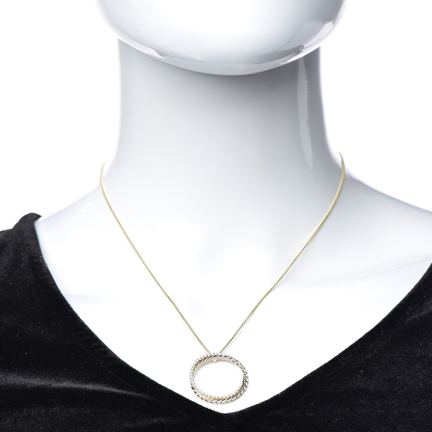 David Yurman 18K Yellow Gold Diamond 25mm Crossover Pendant Necklace 2 of 4