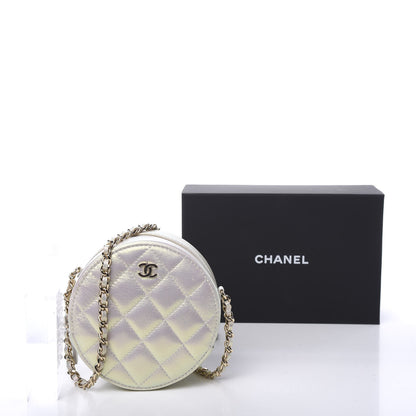 Chanel Iridescent Lambskin Quilted Round Clutch With Chain Ivory 10 of 10
