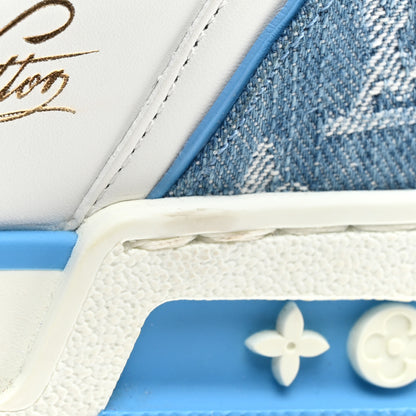 Louis Vuitton Calfskin Monogram Denim Mens LV Trainer Sneakers 9 Blue White 10 of 10