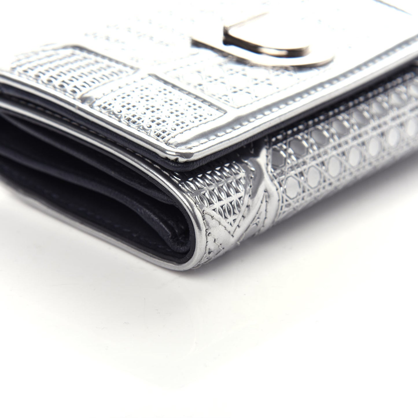 Metallic Patent Micro-Cannage Diorama Elancee Wallet Onyx Silver