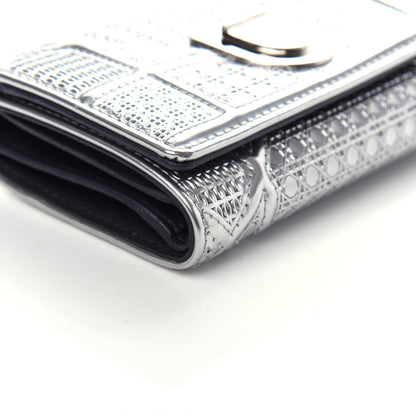 Christian Dior Metallic Patent Micro-Cannage Diorama Elancee Wallet Onyx Silver 7 of 8
