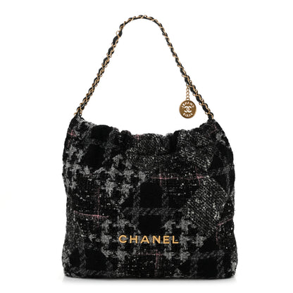 Chanel Tweed Patchwork Quilted Chanel 22 Black Grey Pink 1 of 11