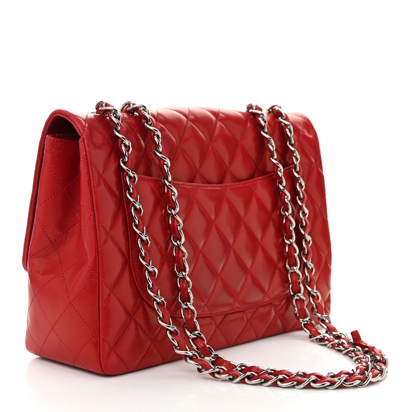 Lambskin Quilted Jumbo Single Flap Red