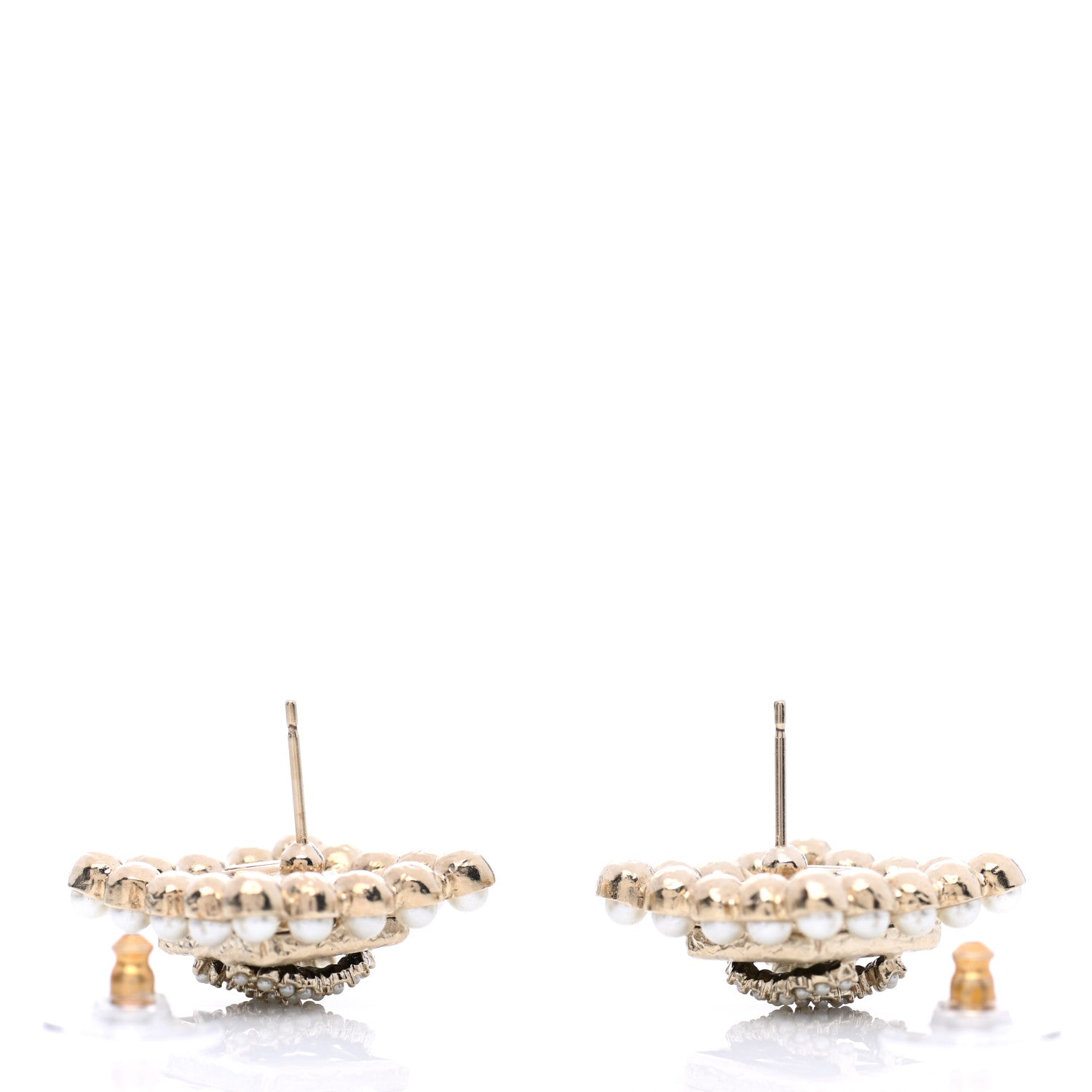 Chanel Pearl Resin Square CC Earrings Gold 3 of 5