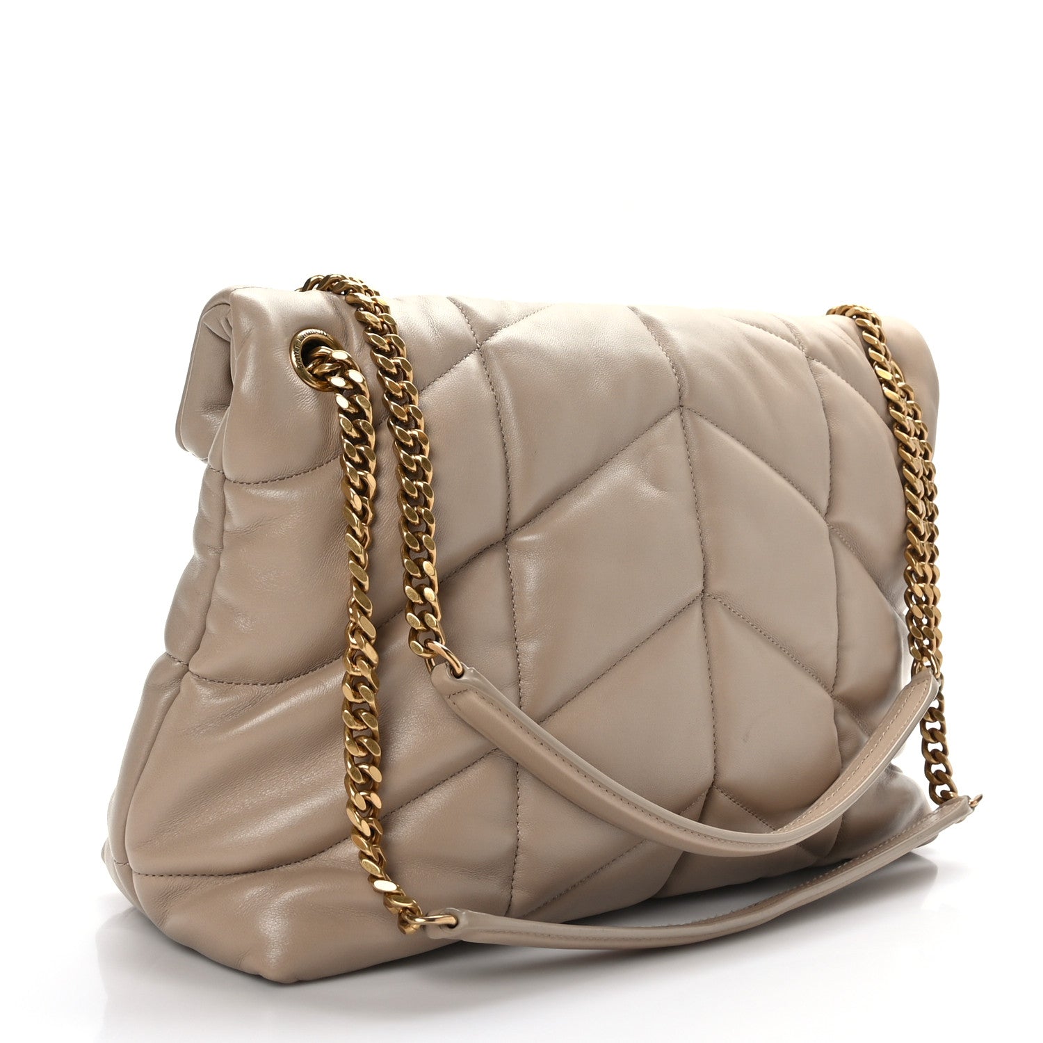 Saint Laurent Lambskin Quilted Medium Loulou Puffer Monogram Chain Satchel Dark Beige 3 of 9