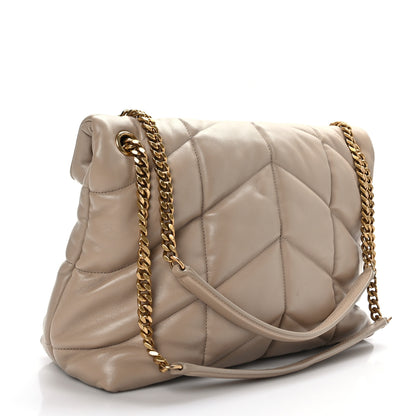 Saint Laurent Lambskin Quilted Medium Loulou Puffer Monogram Chain Satchel Dark Beige 3 of 9