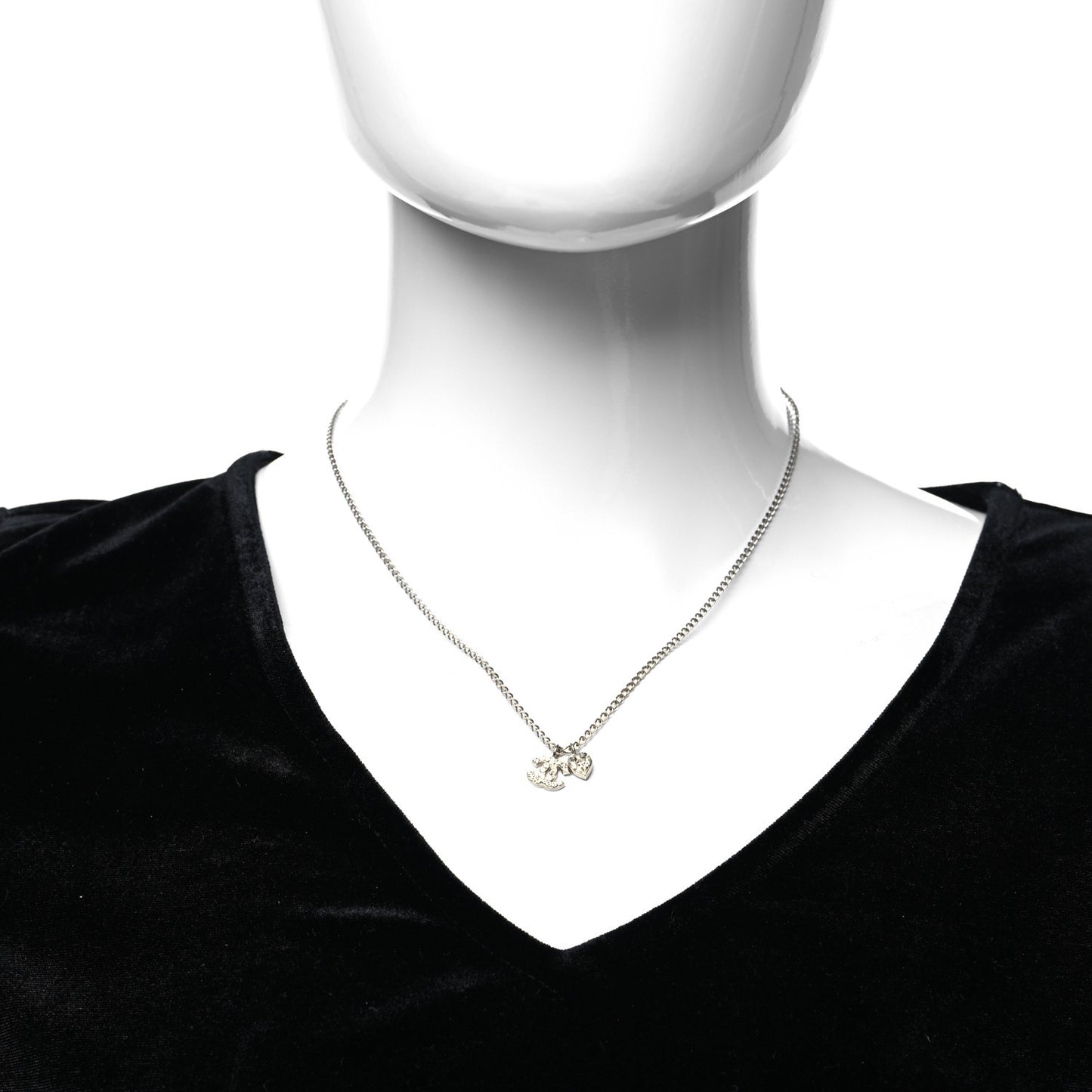 Crystal Mini Heart CC Necklace Silver