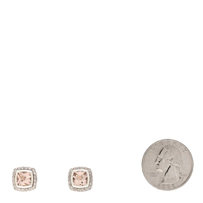 David Yurman Sterling Silver Diamond Morganite 7mm Petite Albion Earrings 2 of 4