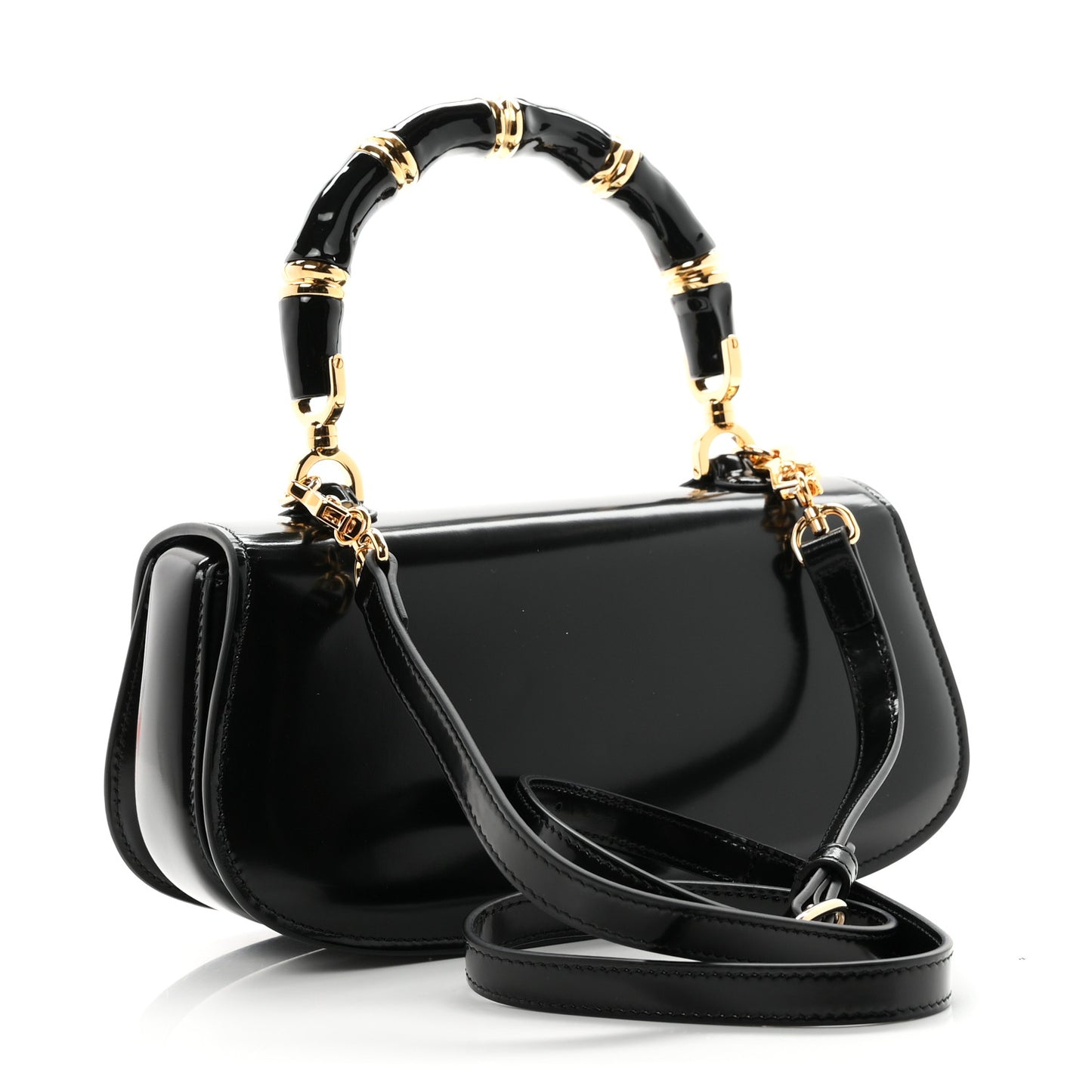 Shiny Polished Calfskin Medium Bamboo Diva Black