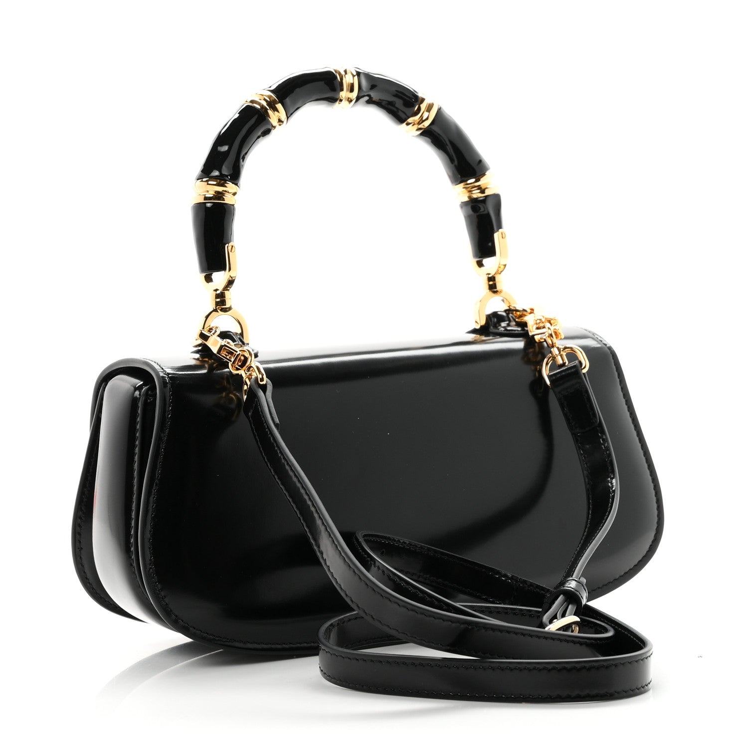 Gucci Shiny Polished Calfskin Medium Bamboo Diva Black 4 of 10