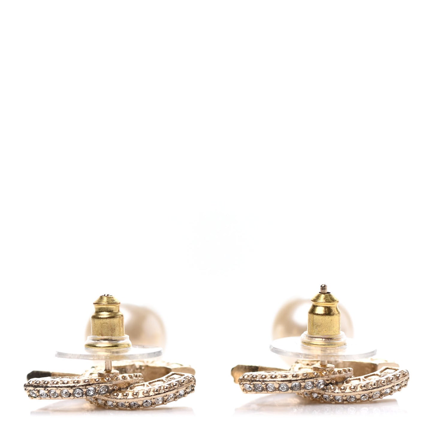 Crystal Pearl CC Drop Earrings Gold