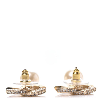Chanel Crystal Pearl CC Drop Earrings Gold 3 of 4