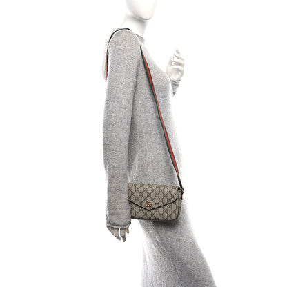 Gucci GG Supreme Monogram Textured Dollar Calfskin Web Mini Ophidia Envelope Shoulder Bag Beige Ebony New Acero 2 of 11