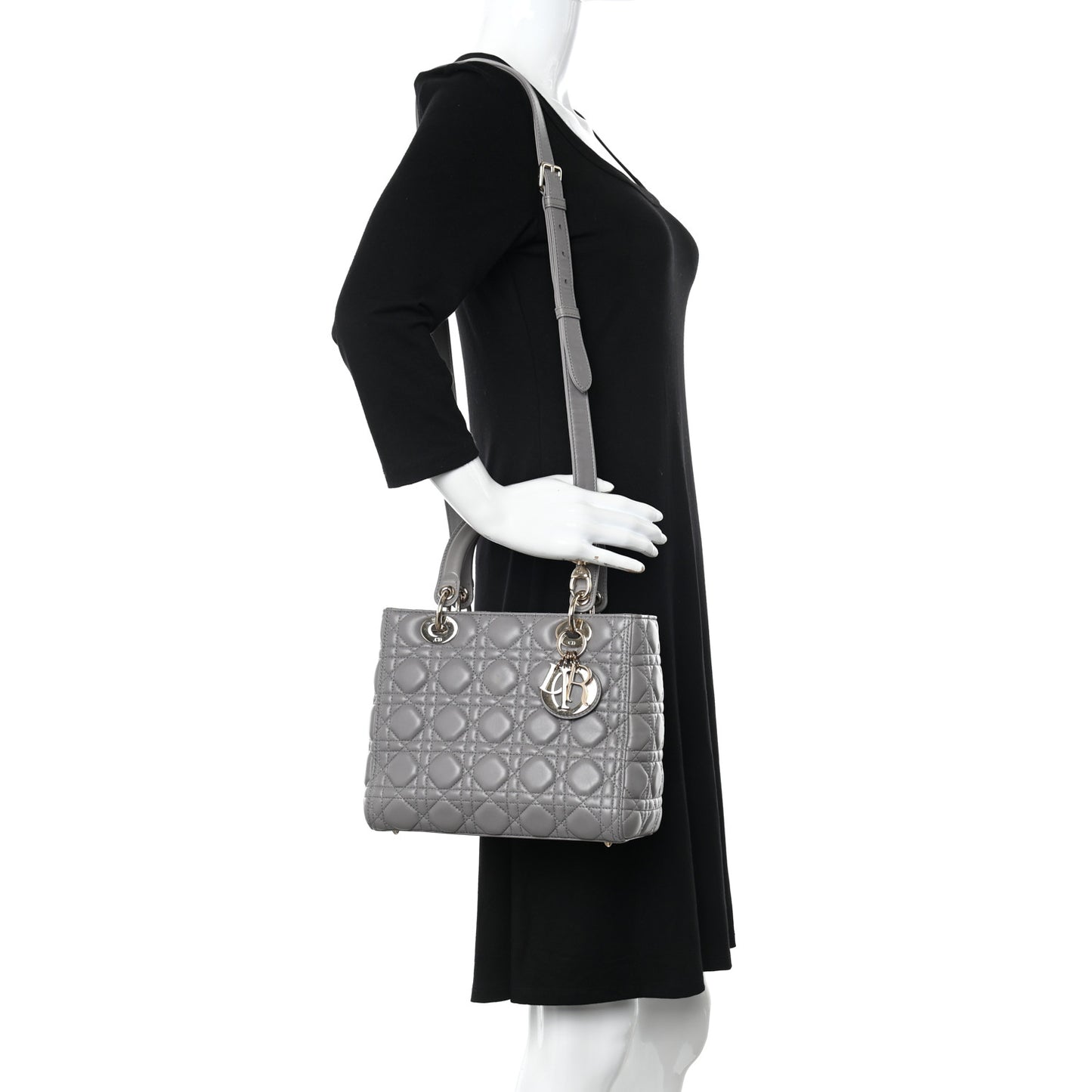 Lambskin Cannage Medium Lady Dior Grey