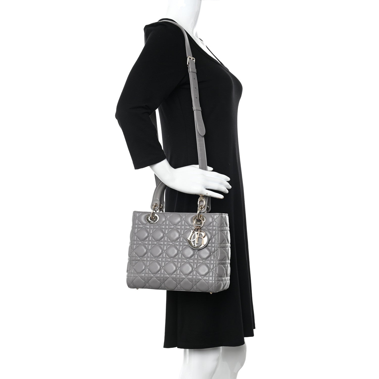 Christian Dior Lambskin Cannage Medium Lady Dior Grey 2 of 9