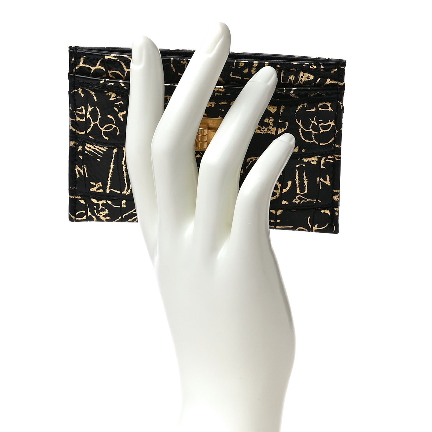 Calfskin Crocodile Embossed Graffiti 2.55 Cocodile Reissue Card Holder Black Gold