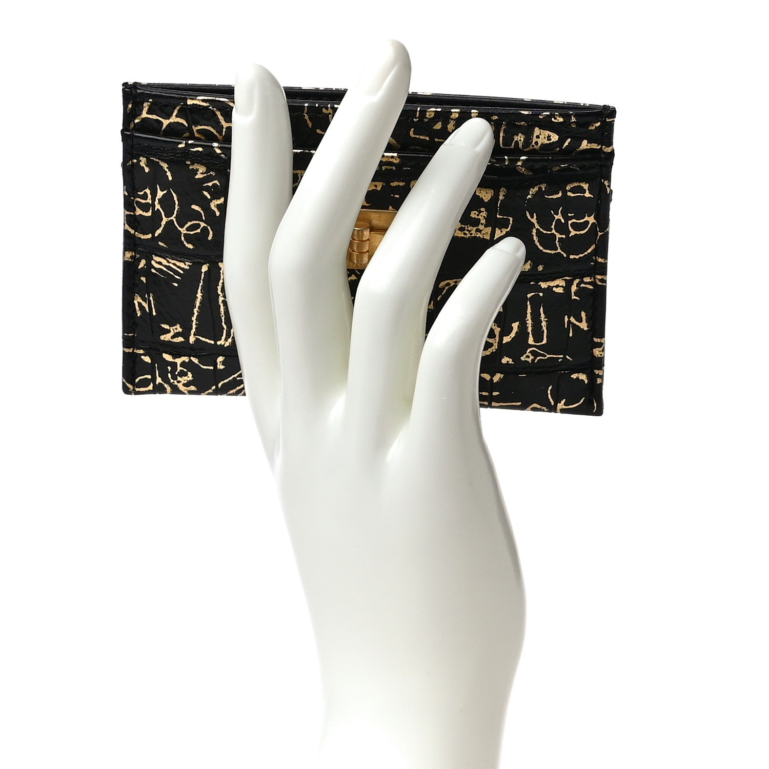 Chanel Calfskin Crocodile Embossed Graffiti 2.55 Cocodile Reissue Card Holder Black Gold 2 of 8