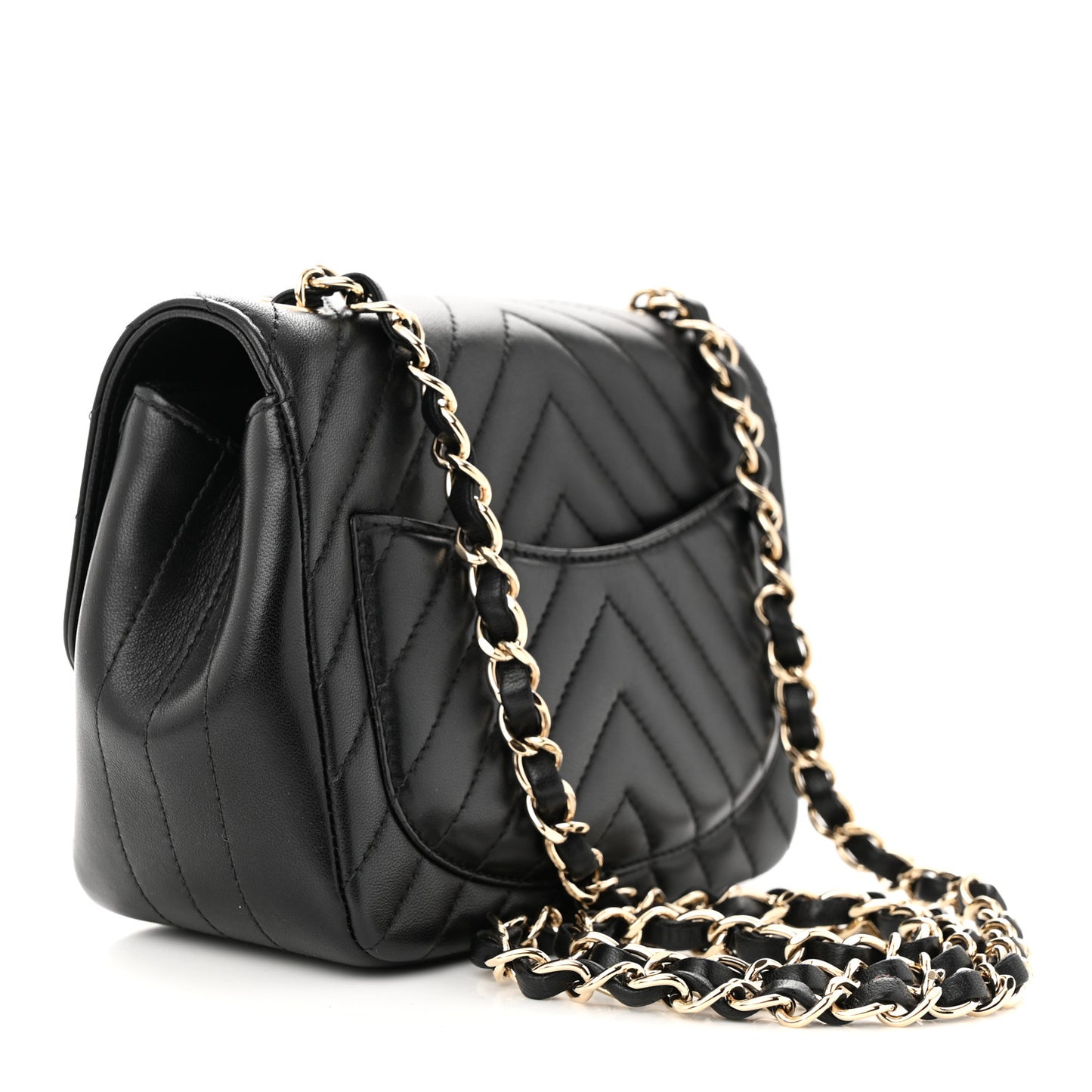 Lambskin Chevron Quilted Mini Square Flap Black
