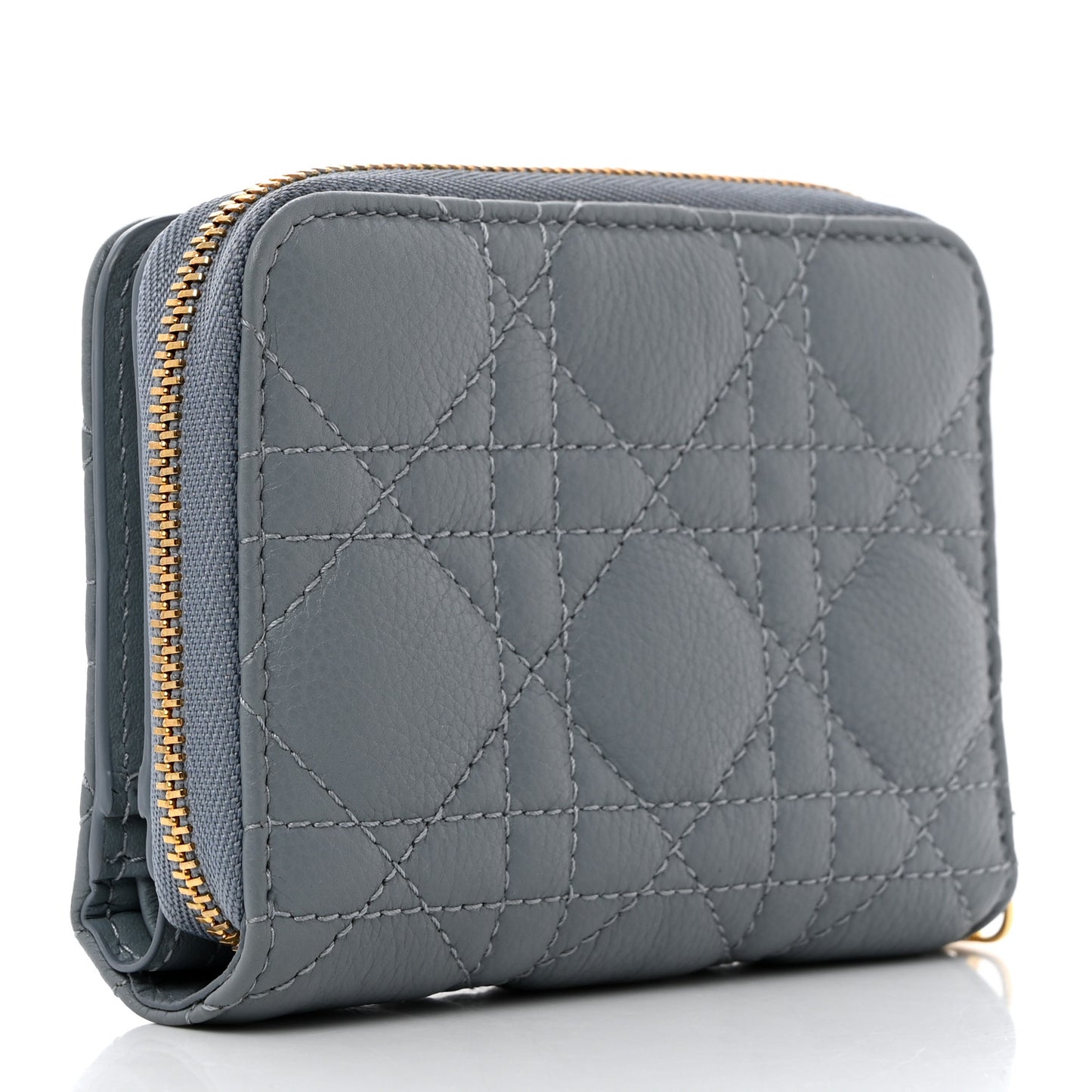 Grained Calfskin Supple Cannage Caro Scarlet Zipped Wallet Cloud Blue