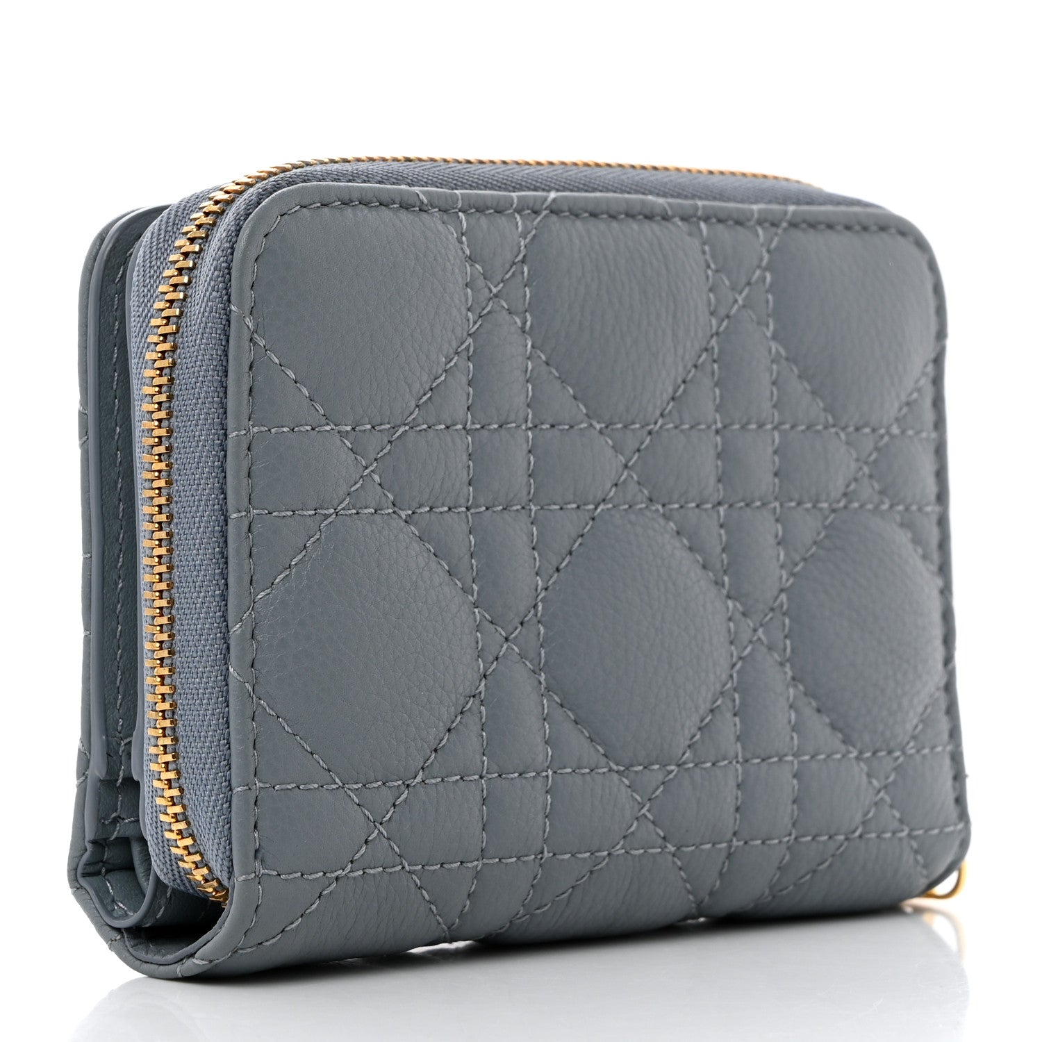 Christian Dior Grained Calfskin Supple Cannage Caro Scarlet Zipped Wallet Cloud Blue 3 of 10