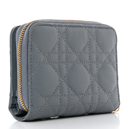 Christian Dior Grained Calfskin Supple Cannage Caro Scarlet Zipped Wallet Cloud Blue 3 of 10