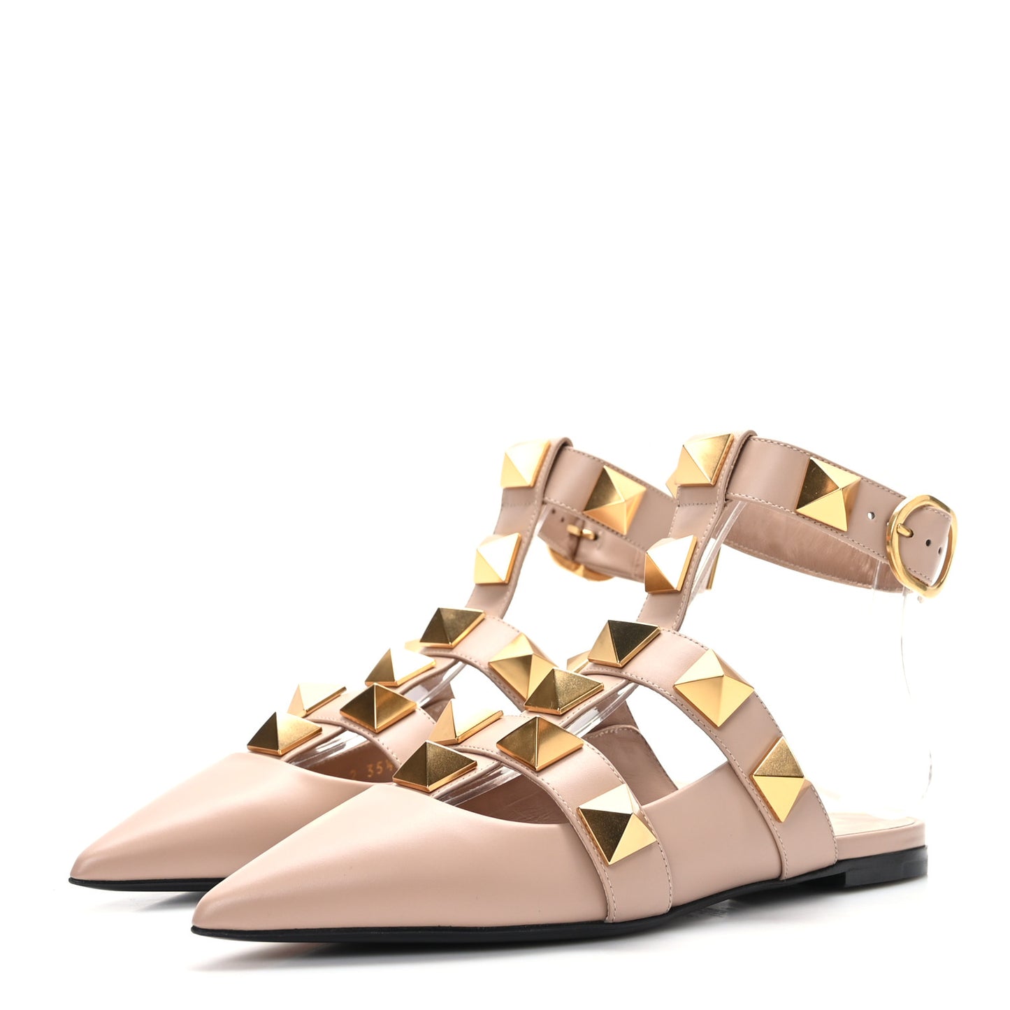 Calfskin Roman Stud Ankle Strap Flat Mules 35.5 Rose Cannelle