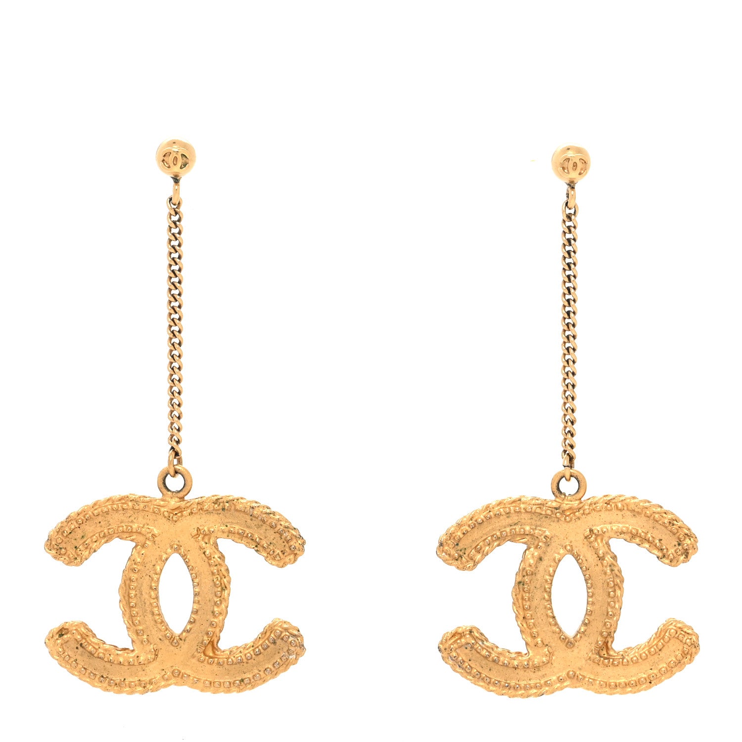 Chanel CC Drop Earrings Matte Gold 1 of 5