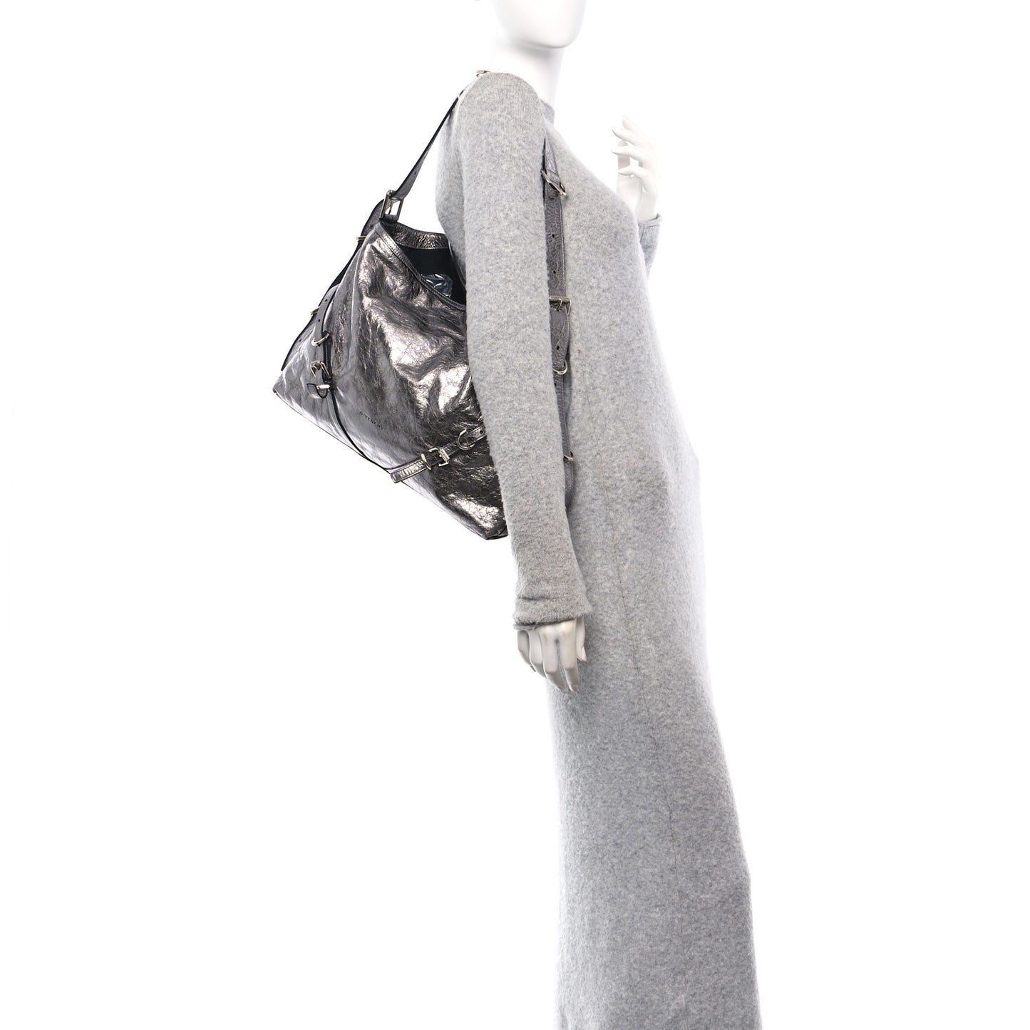 Metallic Calfskin Medium Voyou Bag Silver