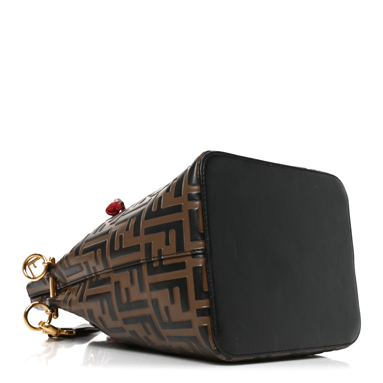 Fendi Vitello Grace F is Fendi Bi-Color FF 1974 Embossed Grande Mon Tresor Bucket Bag Maya Black Fragola 3 of 9