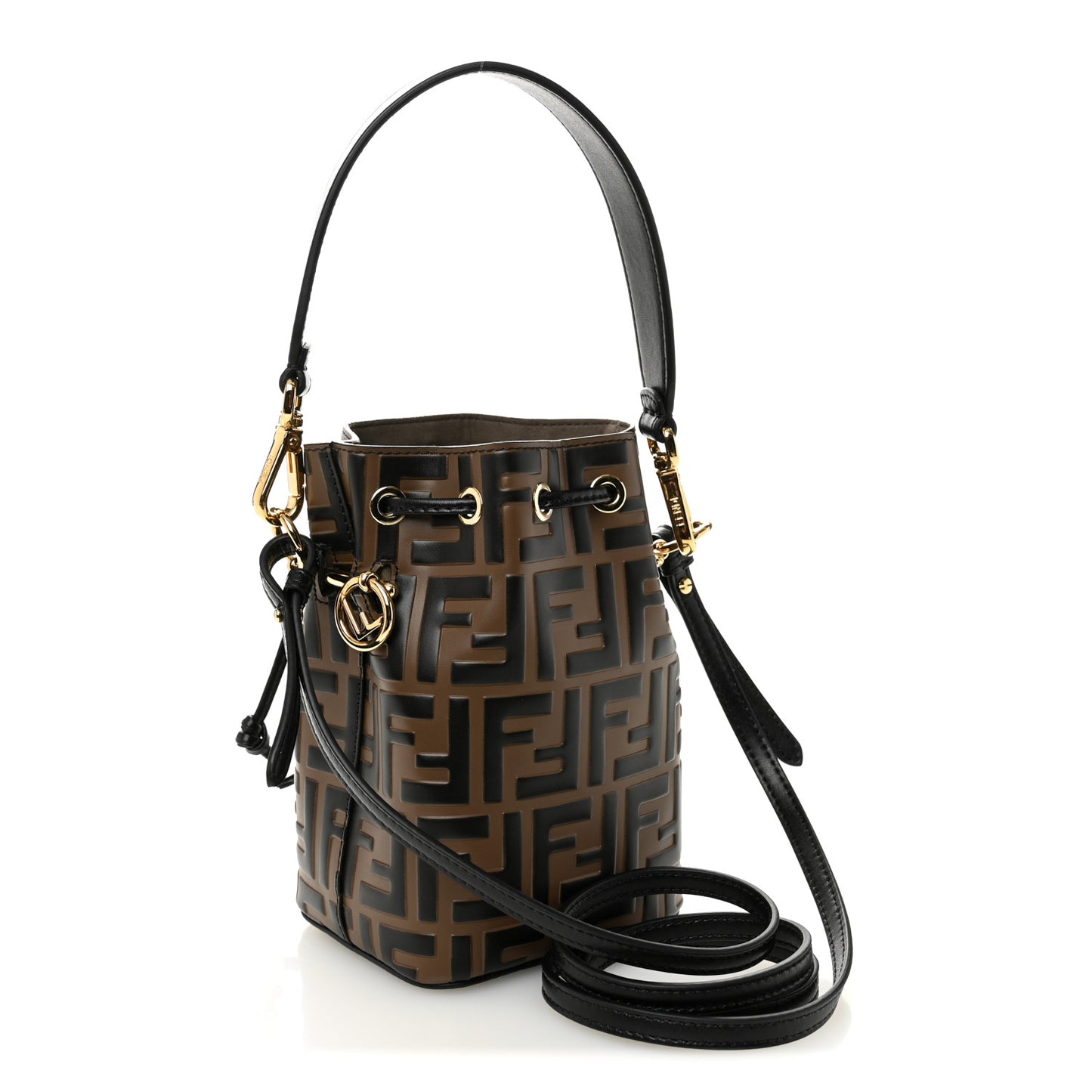 Vitello Liberty F is Fendi Bi-Color FF 1974 Embossed Mini Mon Tresor Bucket Bag Maya Black