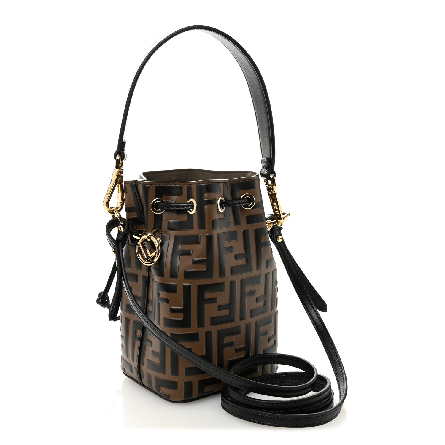 Fendi Vitello Liberty F is Fendi Bi-Color FF 1974 Embossed Mini Mon Tresor Bucket Bag Maya Black 3 of 10