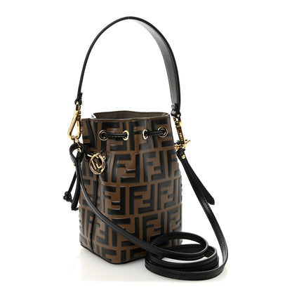 Fendi Vitello Liberty F is Fendi Bi-Color FF 1974 Embossed Mini Mon Tresor Bucket Bag Maya Black 3 of 10