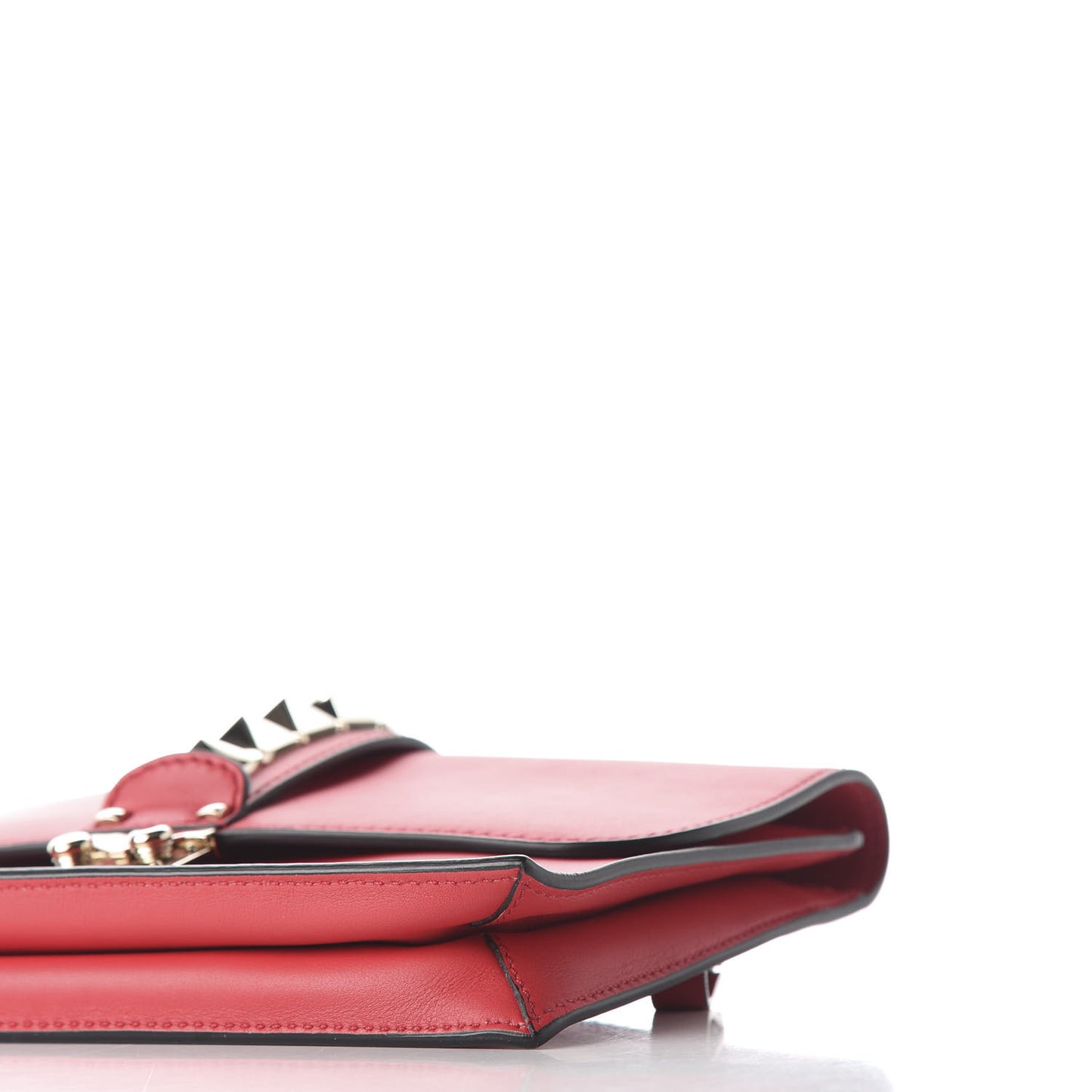 Vitello Glam Lock Rockstud Clutch Red