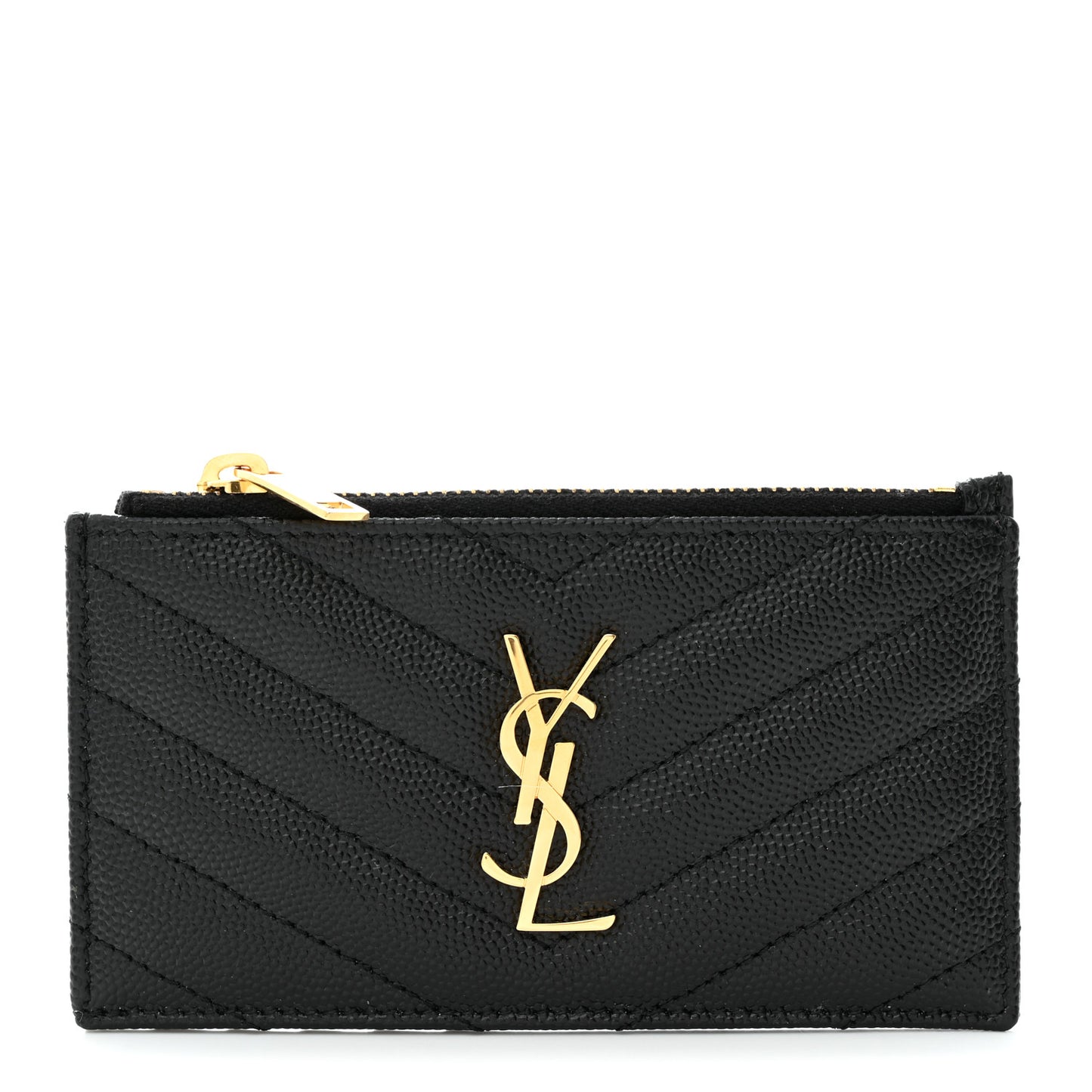 Grain De Poudre Matelasse Chevron Monogram Fragments Zippered Card Case Black