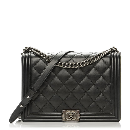 Chanel Calfskin Double Stitch Large Boy Flap Black 1 of 8