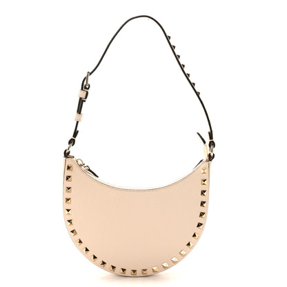 Valentino Garavani Grainy Calfskin Mini Rockstud Hobo Ivory 1 of 10