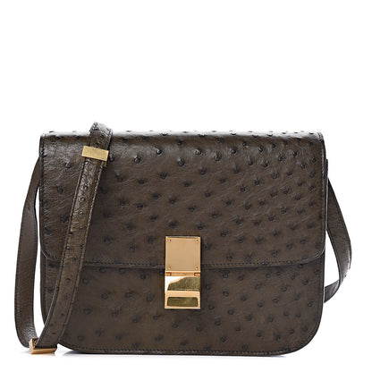 Celine Ostrich Medium Classic Box Flap Bag Khaki 1 of 15