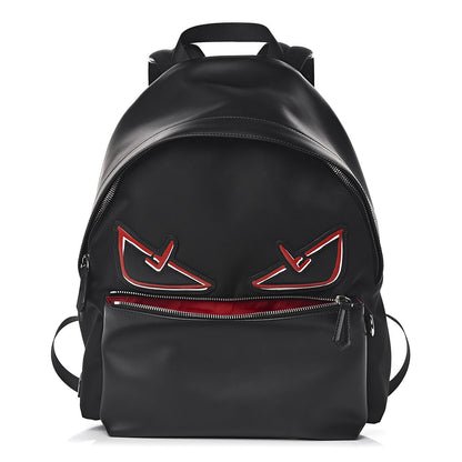 Fendi Nylon Calfskin Bad Bug Pouch Pocket Backpack Black Rosso 1 of 11