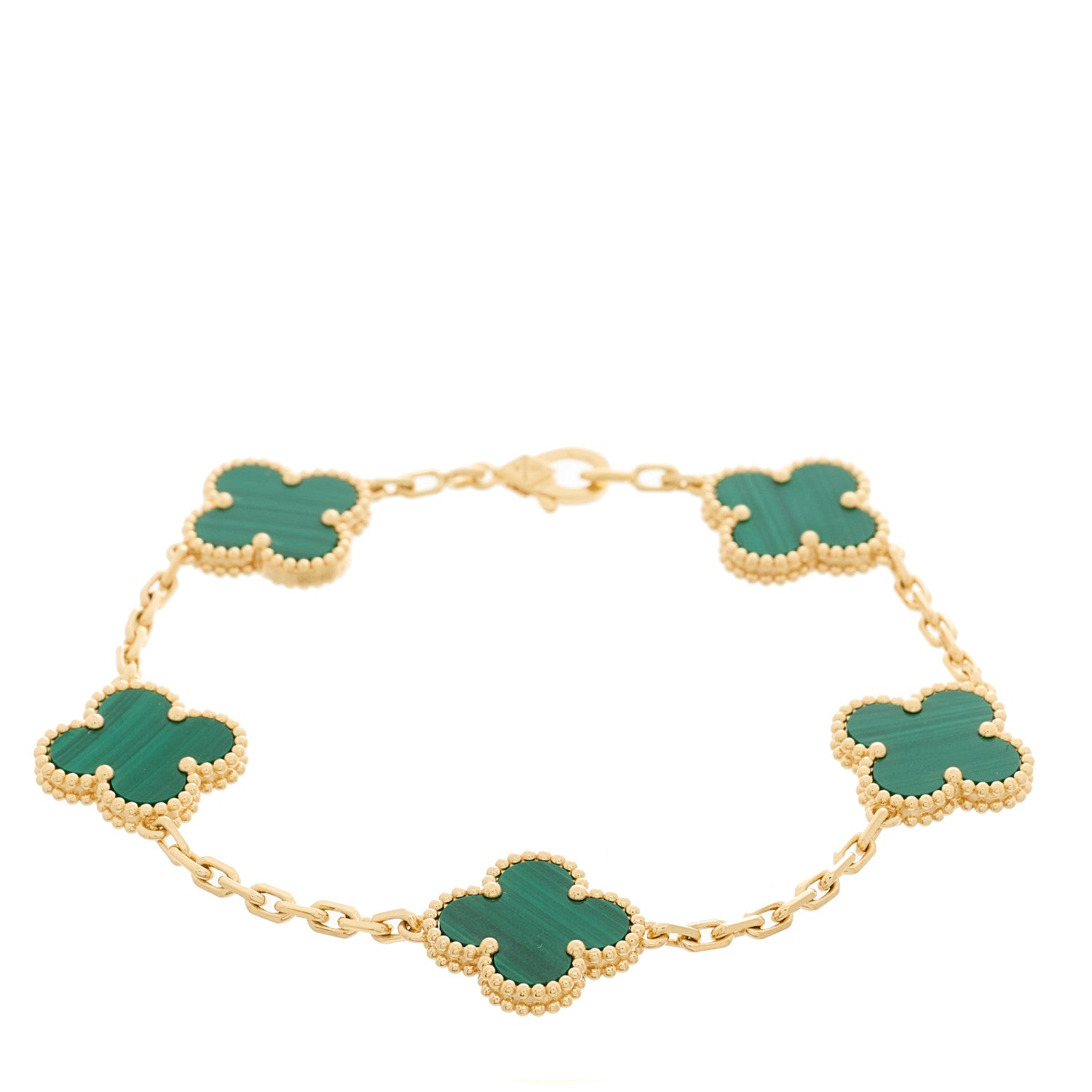 Van Cleef & Arpels 18K Yellow Gold Malachite 5 Motifs Vintage Alhambra Bracelet 1 of 4