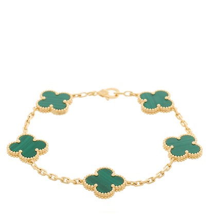 Van Cleef & Arpels 18K Yellow Gold Malachite 5 Motifs Vintage Alhambra Bracelet 1 of 4