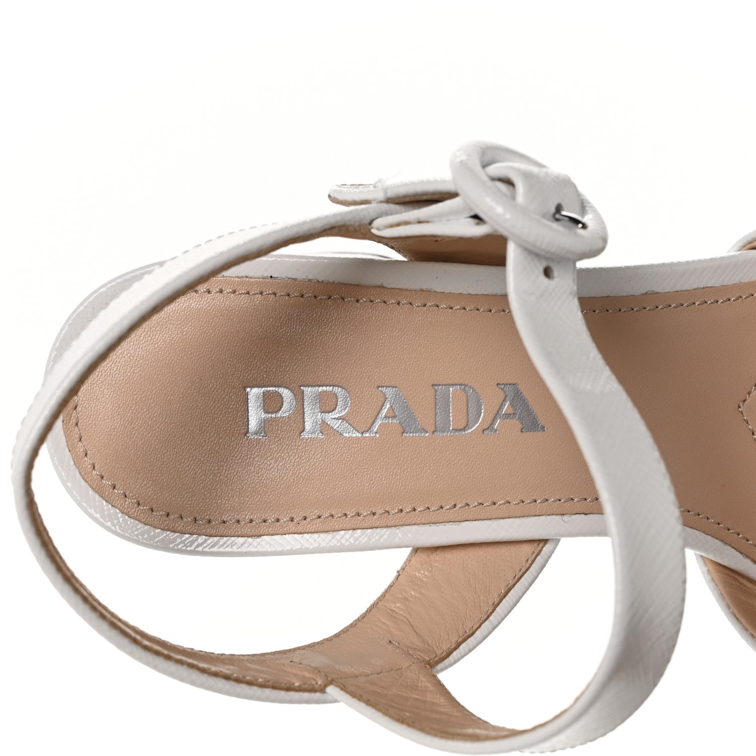 Prada Vernice Saffiano Embossed Crisscross Platform 20/65mm Sandals 37 White 7 of 10