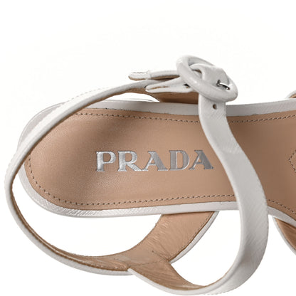 Prada Vernice Saffiano Embossed Crisscross Platform 20/65mm Sandals 37 White 7 of 10