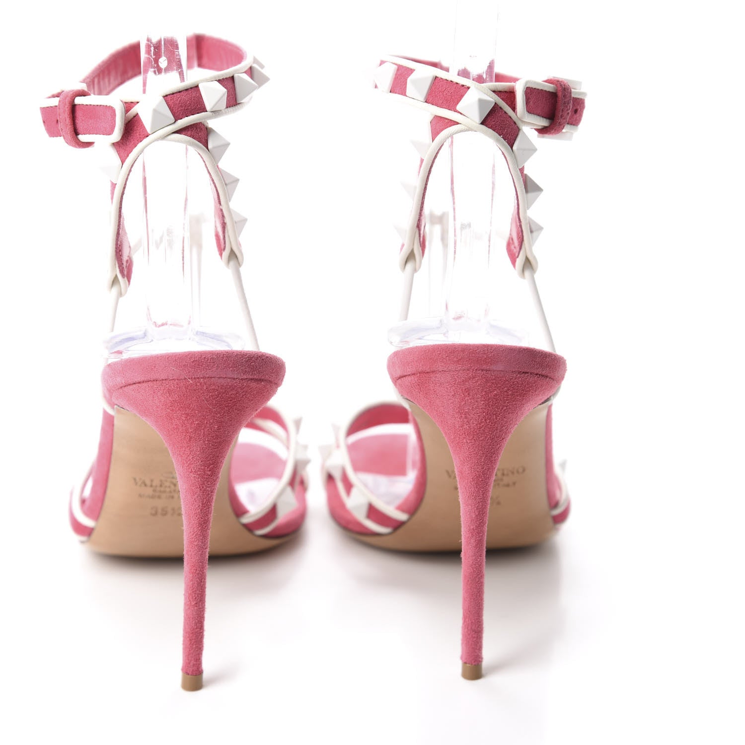 Valentino Garavani Suede Free Rockstud Ankle T-Strap 105mm Sandals 35.5 Shadow Pink White 5 of 9